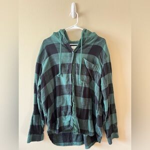 American Eagle Hooded Button-up Flannel